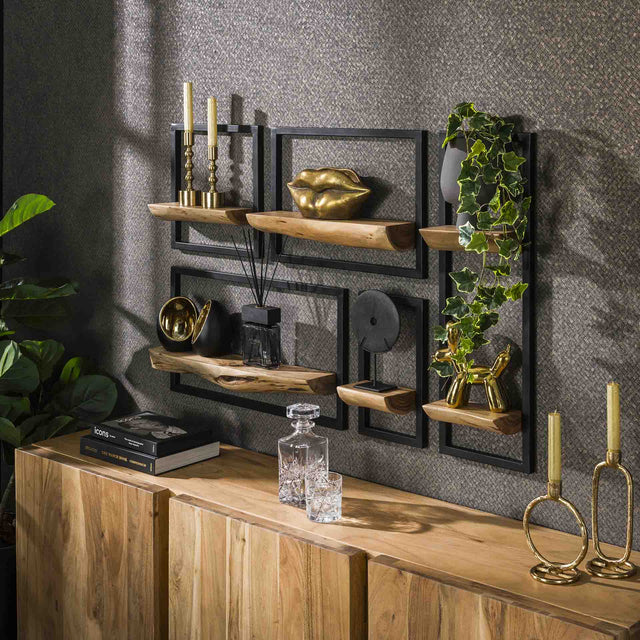 Wandplanken - Set van 5 wandplanken Viggo acaciahout metaal - Dimehouse