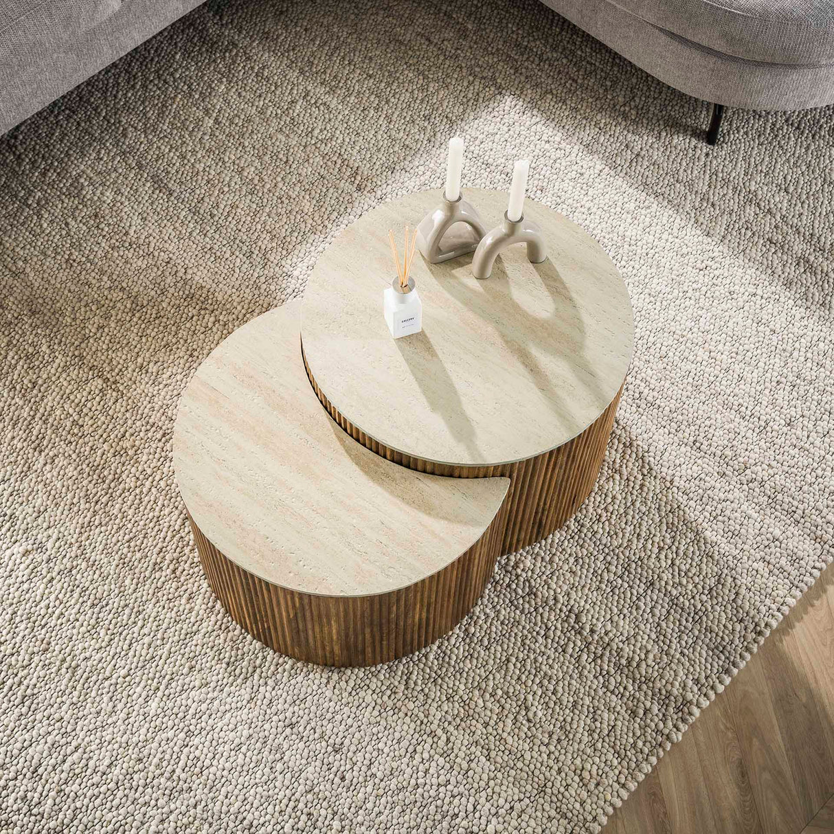 Salontafels - Vento Halfrond Salontafel Set Ø60 Massief Mango Zand - Dimehouse