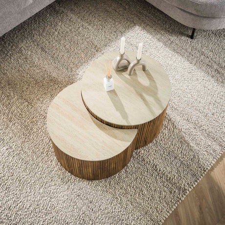 Salontafels - Vento Halfrond Salontafel Set Ø60 Massief Mango Zand - Dimehouse