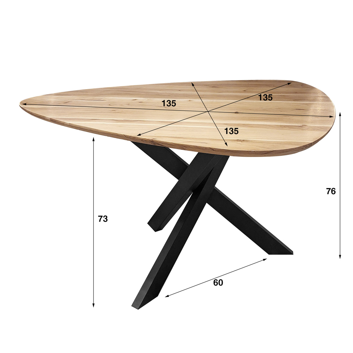 Eettafels - Driehoekige eettafel van massief acaciahout 135 cm - Dimehouse
