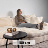 Banken - 3 - zits hoekbank XXL Beige Ribstof plofbank Nia - Dimehouse