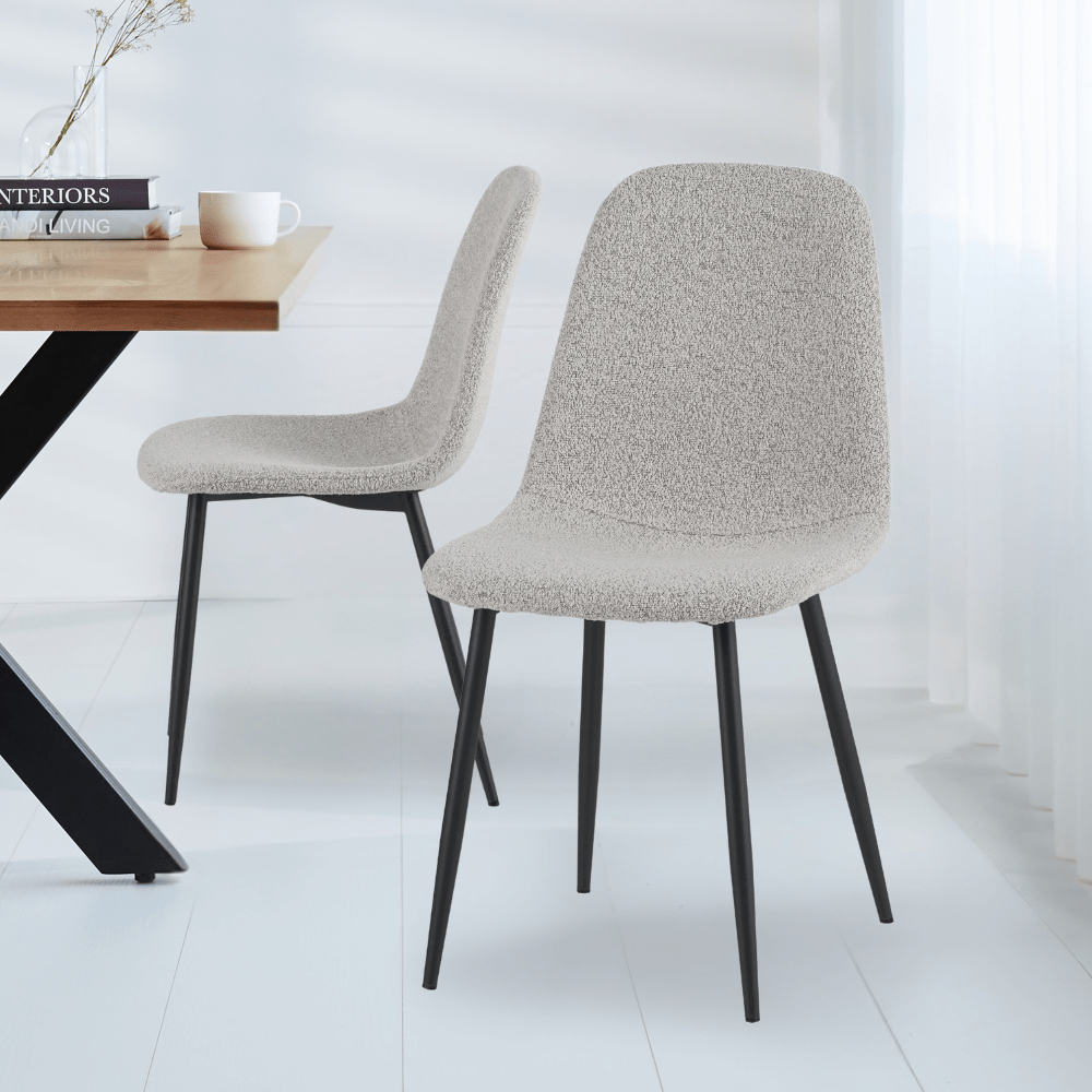 Eetkamerstoelen - Set van 4 Scandinavische Eetkamerstoelen Naturel Melange Bouclé Stof Swift - Zonder Armleuningen - Dimehouse