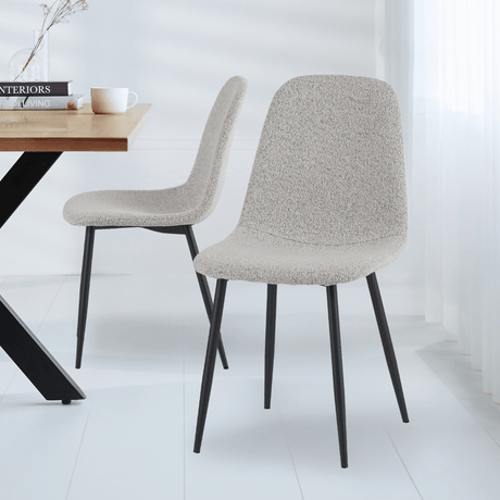 Eetkamerstoelen - Set van 4 Scandinavische Eetkamerstoelen Naturel Melange Bouclé Stof Swift - Zonder Armleuningen - Dimehouse