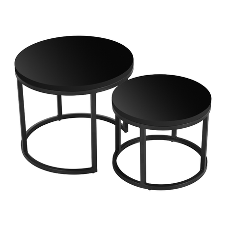 Set van 2 ronde salontafels zwart mangohout - industrieel - Rosy