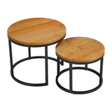 Set van 2 ronde salontafels naturel mangohout - industrieel - Rosy