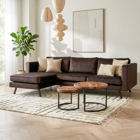 3-Sitzer-Ecksofa Gino samtbraun, links stimmungsvolles Foto Modern Innenraum