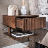 Nachtkastjes - Zwevend Nachtkastje Dex Acaciahout Drift Brown 1 Lade Open Plank - Dimehouse