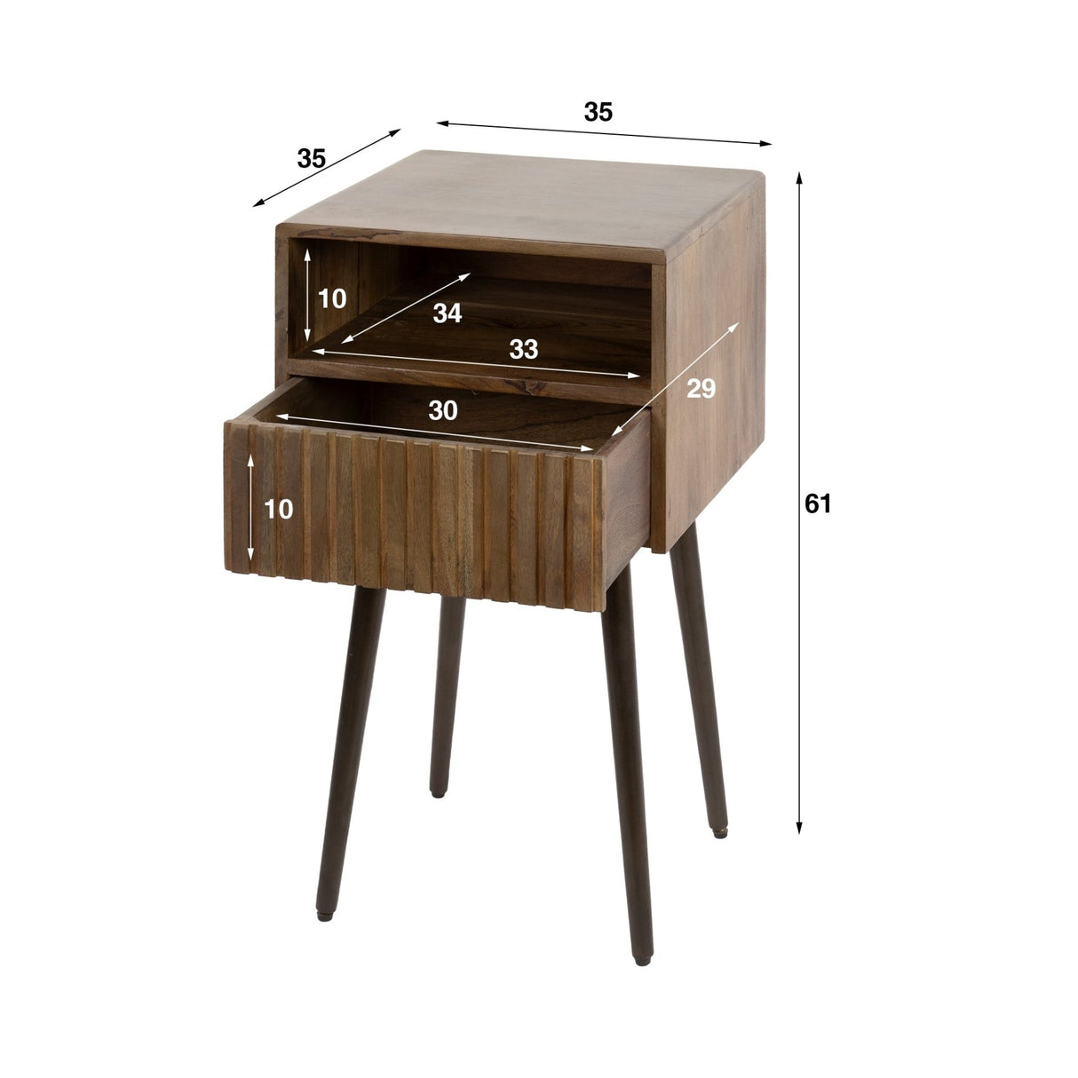 Nachtkastjes - Nachtkastje Oslo Acaciahout Drift Brown 1 Lade - Dimehouse