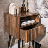 Nachtkastjes - Nachtkastje Oslo Acaciahout Drift Brown 1 Lade - Dimehouse