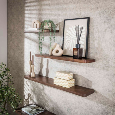 Wandplanken - Wandplank Noa 60 cm Massief Acaciahout Drift Brown - Dimehouse