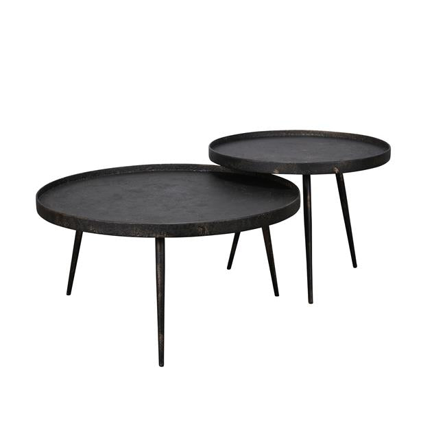 Salontafels - Industriële salontafel set Owen grijs metaal - Dimehouse