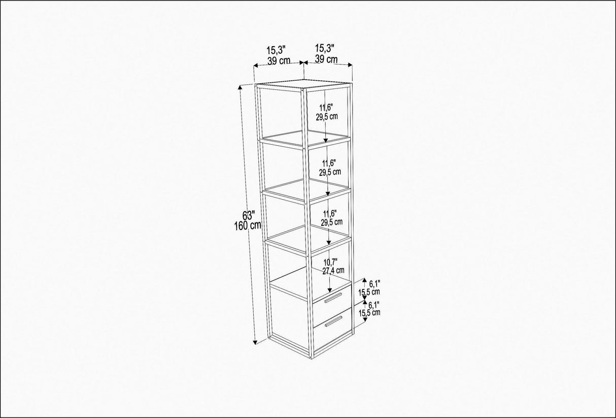 Boekenkasten - Boekenkast Robbins Black Zwart Wit Melamine 39x160x39 cm - Dimehouse
