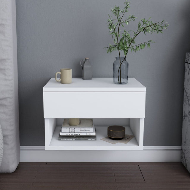 Nachtkastjes - Nachtkastje Jamot Wit Melamine 44,6x31,9x31,9 cm - Dimehouse