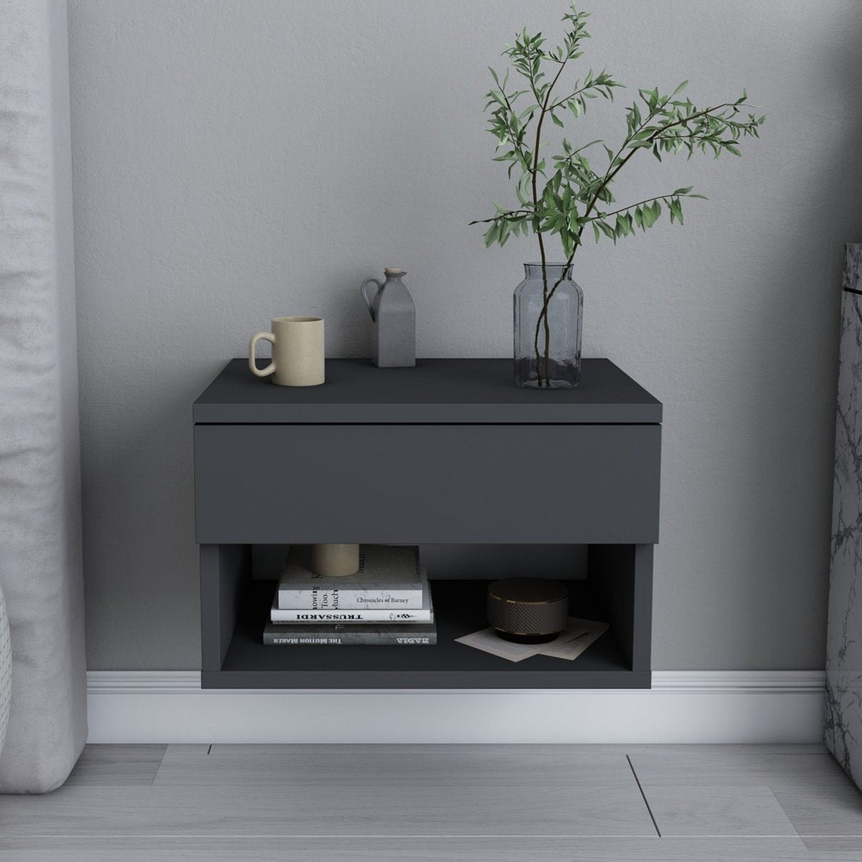 Nachtkastjes - Nachtkastje Jamot Antraciet Melamine 44,6x31,9x31,9 cm - Dimehouse