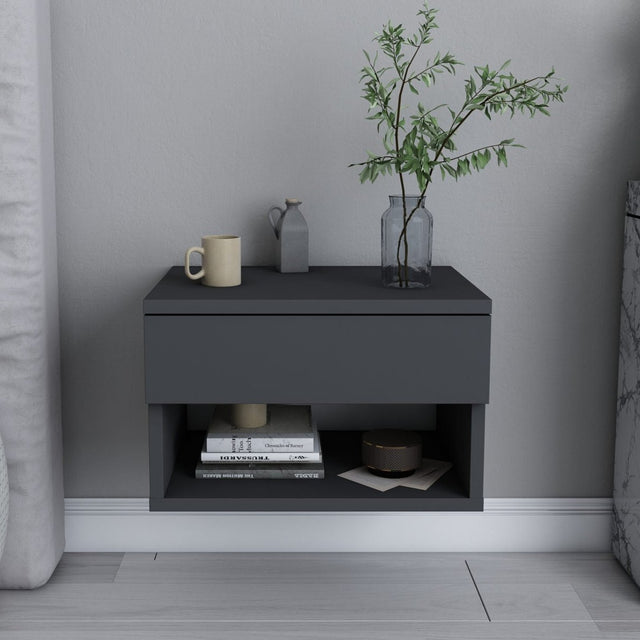 Nachtkastjes - Nachtkastje Jamot Antraciet Melamine 44,6x31,9x31,9 cm - Dimehouse