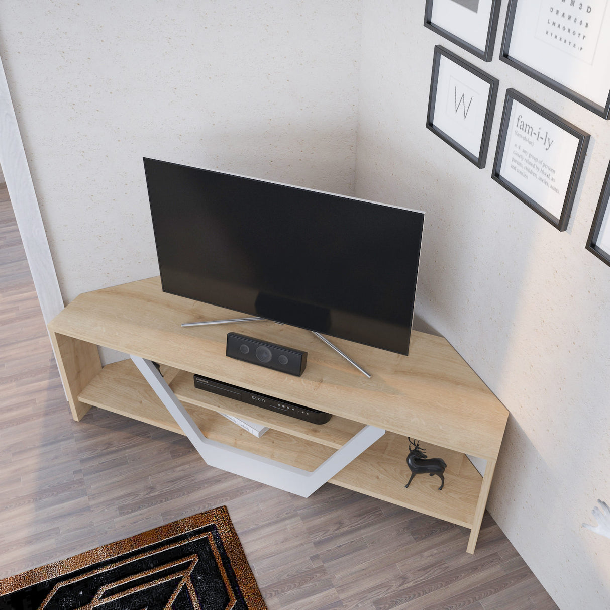 Sares TV-Schrank in Eichenoptik weiß 120 cm Weiß und Eichenoptik Melaminbeschichteter Holzverbundstoff