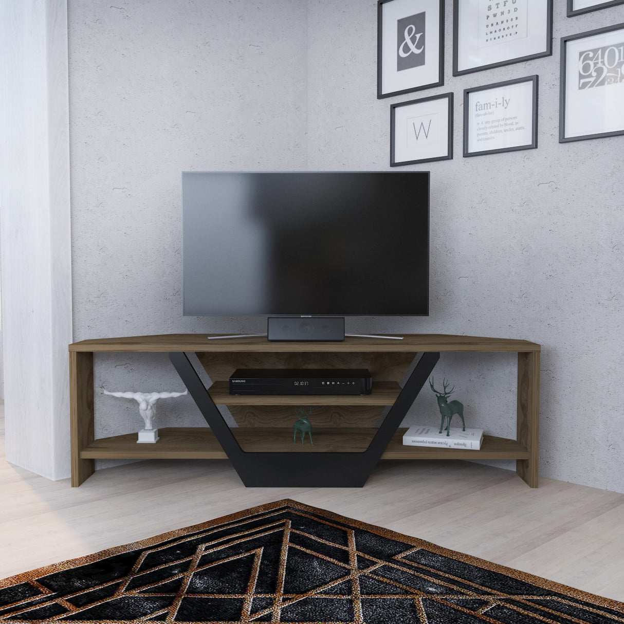 Sares TV-Schrank Eichenoptik schwarz 120 cm Alte Eichenoptik, schwarz Melaminbeschichteter Holzverbundstoff