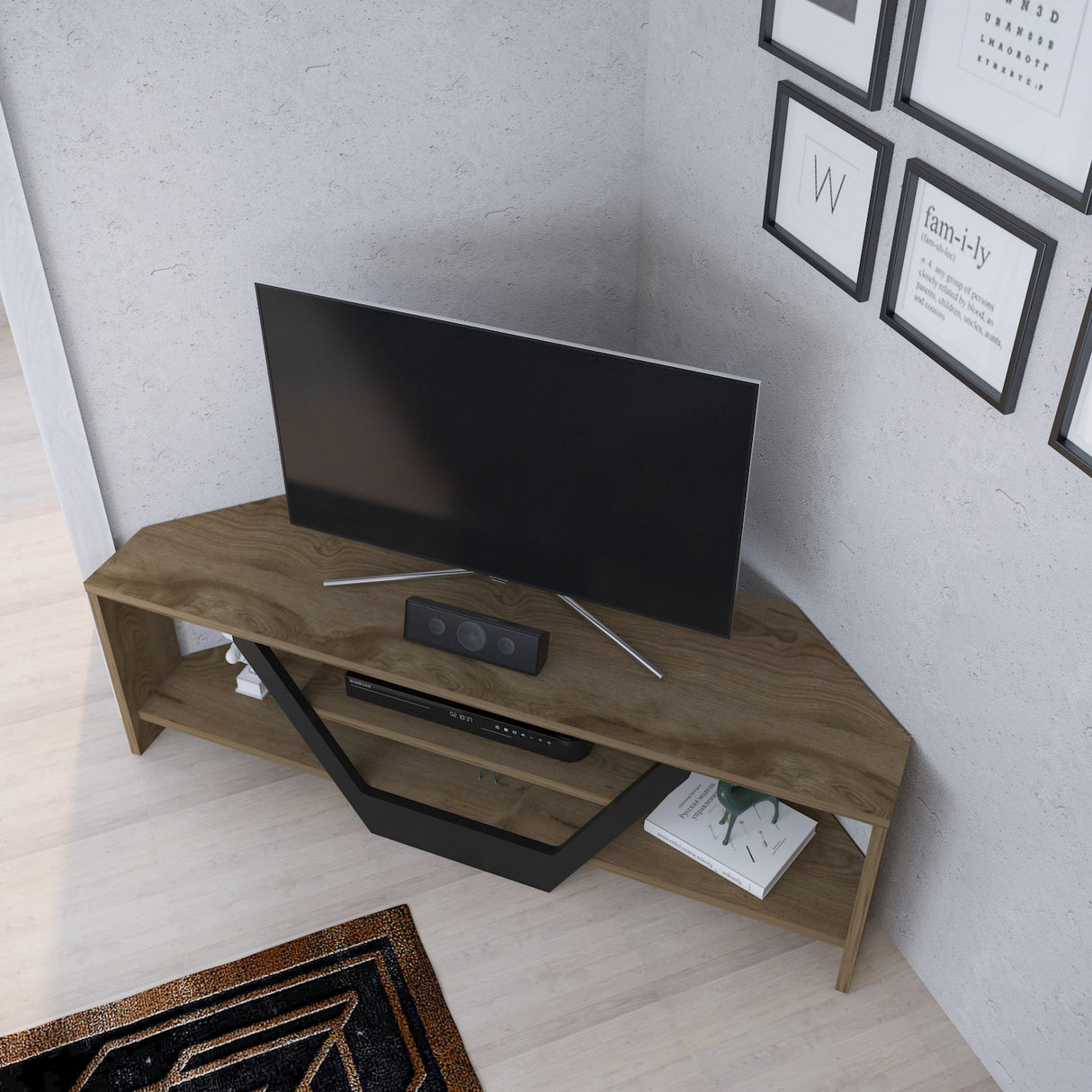 Sares TV-Schrank Eichenoptik schwarz 120 cm Alte Eichenoptik, schwarz Melaminbeschichteter Holzverbundstoff
