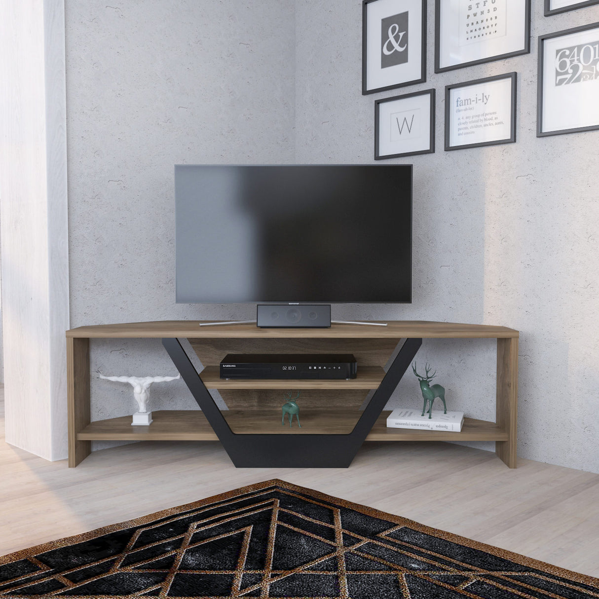Sares TV-Schrank in Walnuss-Optik mit schwarzer 120 cm Walnuss-Optik/schwarz melaminbeschichteter Möbelplatte