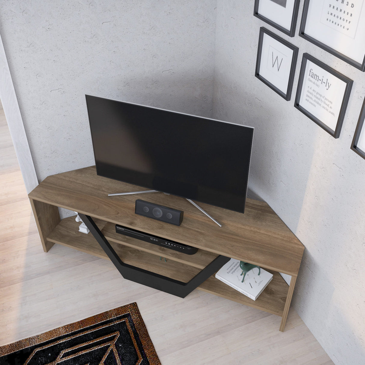 Sares TV-Schrank in Walnuss-Optik mit schwarzer 120 cm Walnuss-Optik/schwarz melaminbeschichteter Möbelplatte
