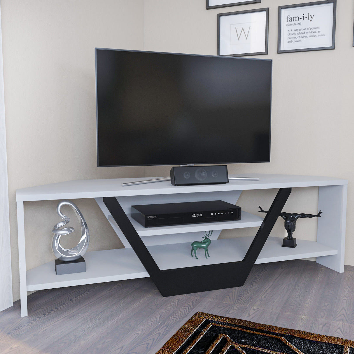 Sares TV-Schrank weiß-schwarz 120 cm Weiß, schwarz melaminbeschichteter Holzverbundstoff