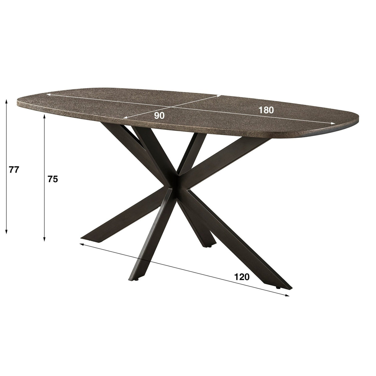 Eettafels - Eettafel Deens Ovaal Virello Brons Liquid Metal 180 cm - Dimehouse