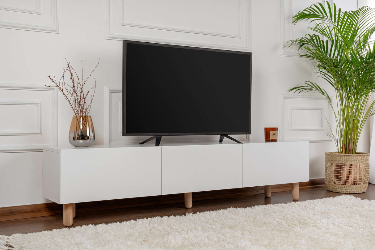 Alvin Sideboard weiß mit Holzbeinen 180 cm Melaminbeschichteter Holzverbundstoff