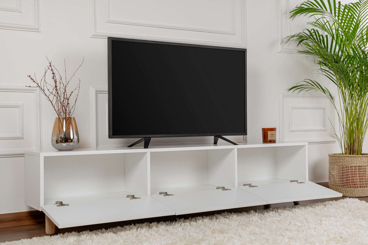 Alvin Sideboard weiß mit Holzbeinen 180 cm Melaminbeschichteter Holzverbundstoff