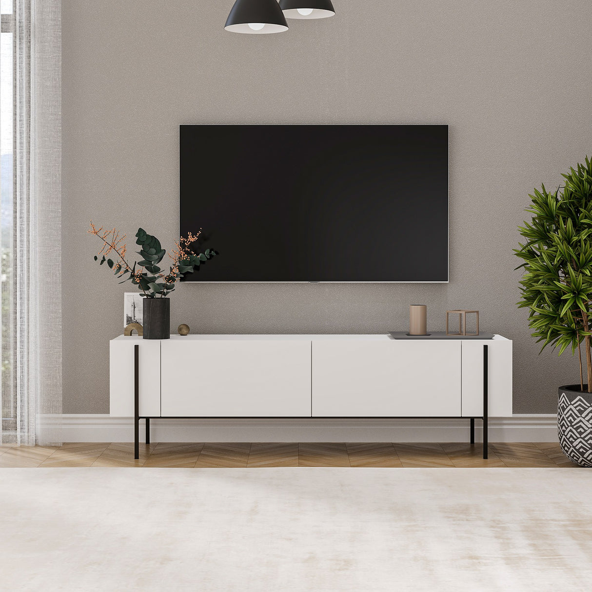 Herman TV-Schrank weiß 160 cm Melamin-Holzverbundstoff
