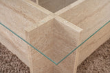 Salontafels - Rechthoekige Moderne Salontafel Vetroni Travertin Look - Glas - 105x65 cm - Dimehouse