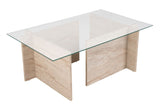 Salontafels - Rechthoekige Moderne Salontafel Vetroni Travertin Look - Glas - 105x65 cm - Dimehouse