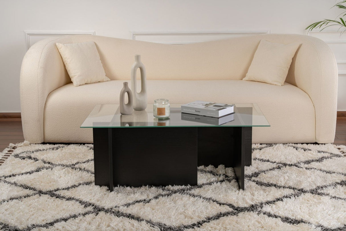 Salontafels - Rechthoekige Moderne Salontafel Vetroni Zwart Hout Look - Glas - 105x65 cm - Dimehouse