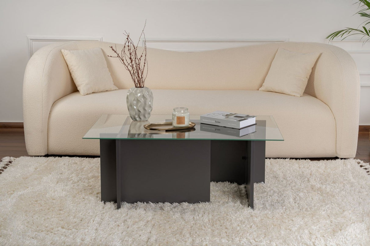 Salontafels - Rechthoekige Moderne Salontafel Vetroni Antraciet - Glas - 105x65 cm - Dimehouse