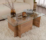 Salontafels - Rechthoekige Moderne Salontafel Vetroni Atlantisch Dennenhout Look - Glas - 105x65 cm - Dimehouse