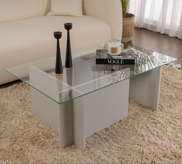 Salontafels - Rechthoekige Moderne Salontafel Vetroni Grijs - Glas - 105x65 cm - Dimehouse