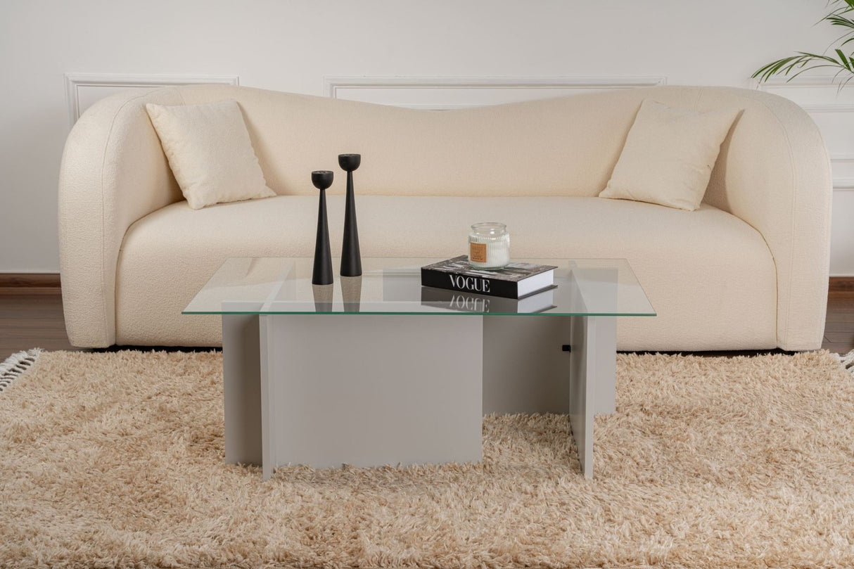 Salontafels - Rechthoekige Moderne Salontafel Vetroni Grijs - Glas - 105x65 cm - Dimehouse