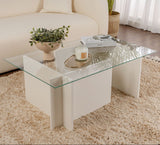 Salontafels - Rechthoekige Moderne Salontafel Vetroni Wit Hout Look - Glas - 105x65 cm - Dimehouse