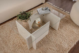 Salontafels - Rechthoekige Moderne Salontafel Vetroni Wit Hout Look - Glas - 105x65 cm - Dimehouse