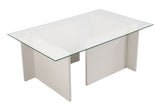 Salontafels - Rechthoekige Moderne Salontafel Vetroni Wit Hout Look - Glas - 105x65 cm - Dimehouse