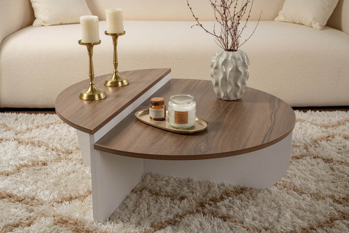 Salontafels - Ronde salontafel Orion walnoot en wit melamine 90x60 cm - Dimehouse