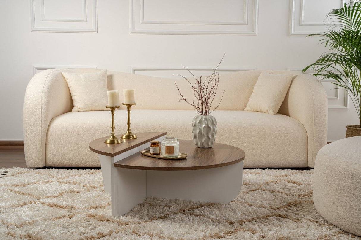 Salontafels - Ronde salontafel Orion walnoot en wit melamine 90x60 cm - Dimehouse