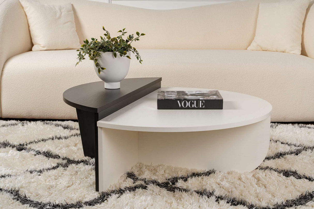 Salontafels - Ronde salontafel Orion wit en zwart melamine 90x60 cm - Dimehouse