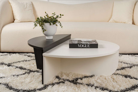 Salontafels - Ronde salontafel Orion wit en zwart melamine 90x60 cm - Dimehouse