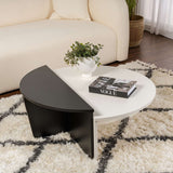 Salontafels - Ronde salontafel Orion wit en zwart melamine 90x60 cm - Dimehouse