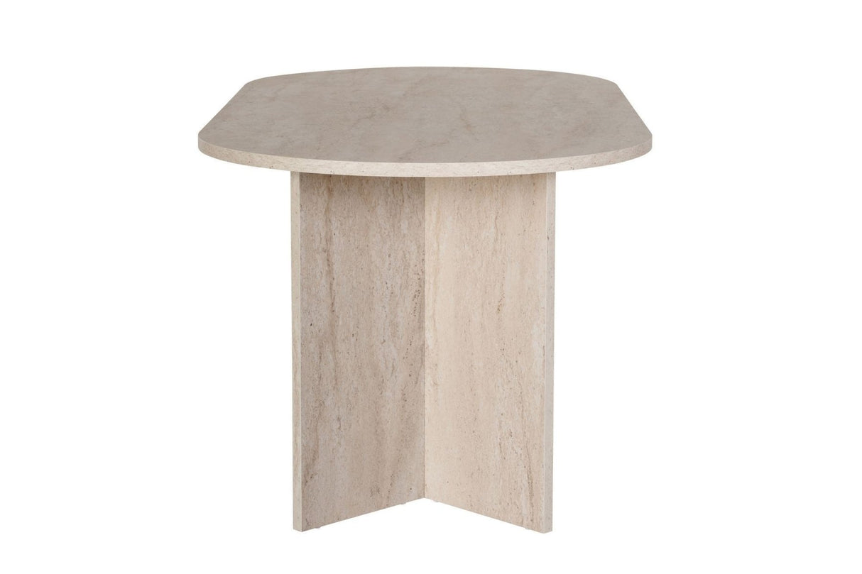 Eettafels - Ovale eettafel travertin melamine - Japandi - 180x89,5x75 cm - Sota - Dimehouse
