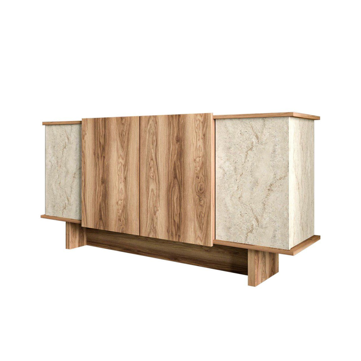 Diana Sideboard in Travertin-Optik 180 cm Travertin-Optik, Walnussfarbe Melaminbeschichteter Holzverbundstoff