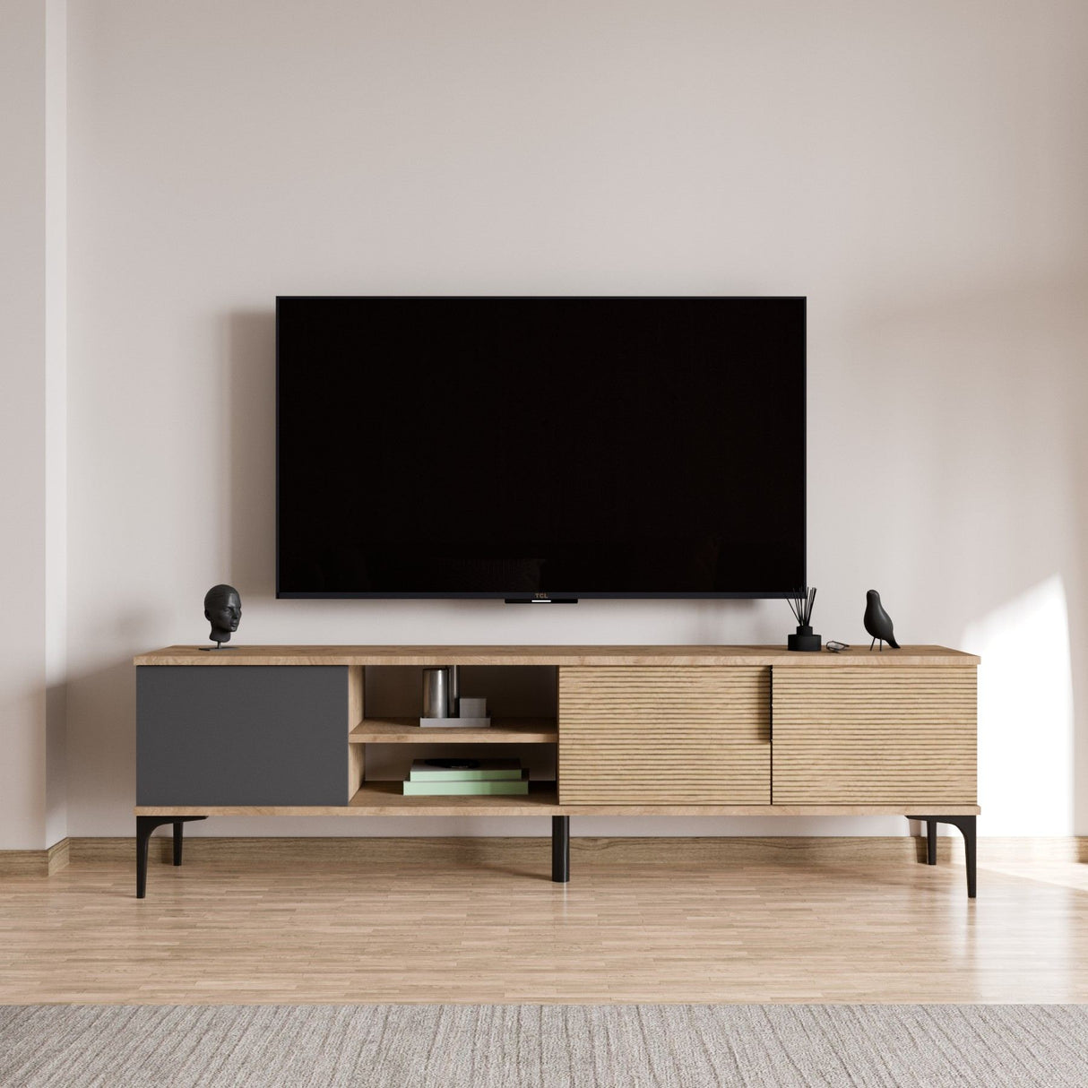 Sideboard Tarz in Anthrazit-Eichenoptik 180 cm Anthrazit, Eichenoptik Melaminharzbeschichtetes Holz