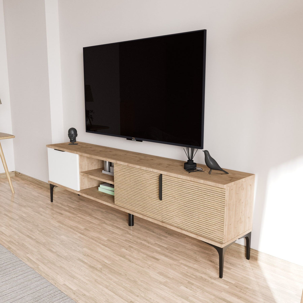 Sideboard Tarz in Weißeichenoptik 180 cm Weiß, Eichenoptik Melaminbeschichteter Holzverbundstoff