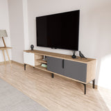 Tarz TV-Schrank mit offenen Fächern 180 cm Weiß, Anthrazit und Eichenoptik Melaminbeschichteter Holzverbundstoff