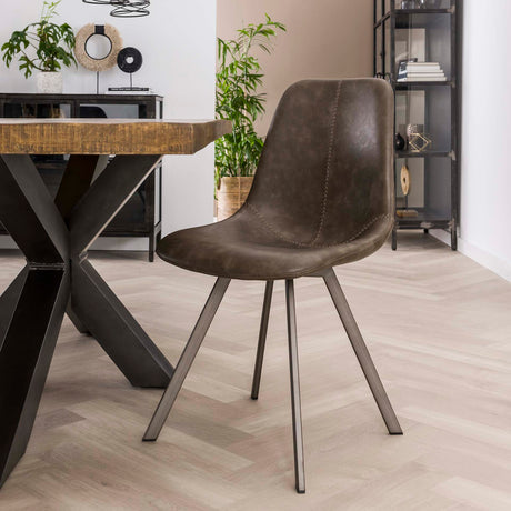 Eetkamerstoelen - Eetkamerstoel Taupe Siena Saddle PU Kunstleer - Dimehouse